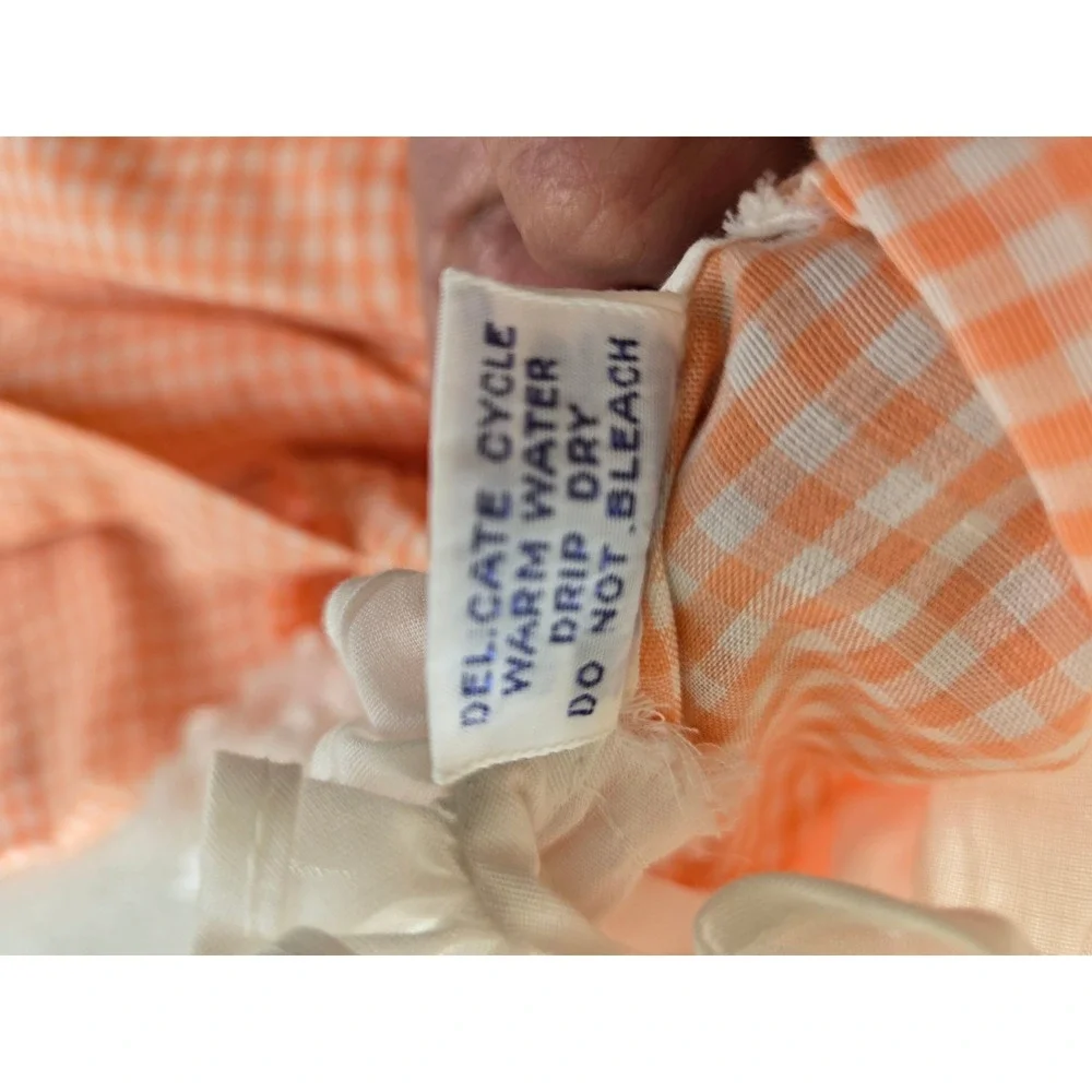 Polly Flinders Vintage Girls Orange Gingham Hand Smocked Dress Size T4 Lace Trim